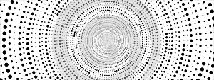 Abstract halftone background of dots. Vector design of circles in spiral, hypnosis. Pattern of cosmic funnel, maze. Stars.